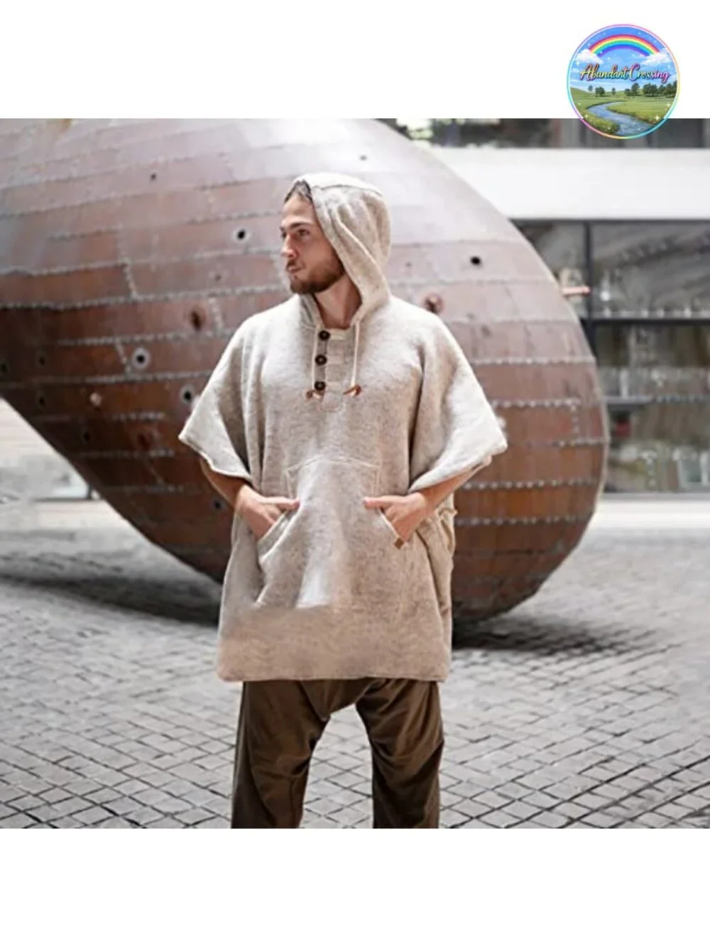 Wool Poncho Men Hooded Cape Winter Cape Outdoor Blanket